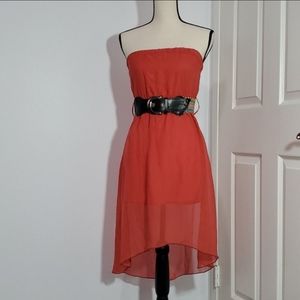 Strapless High Low Flowy Dress Fully Lined with Belt. Super Cute!💕